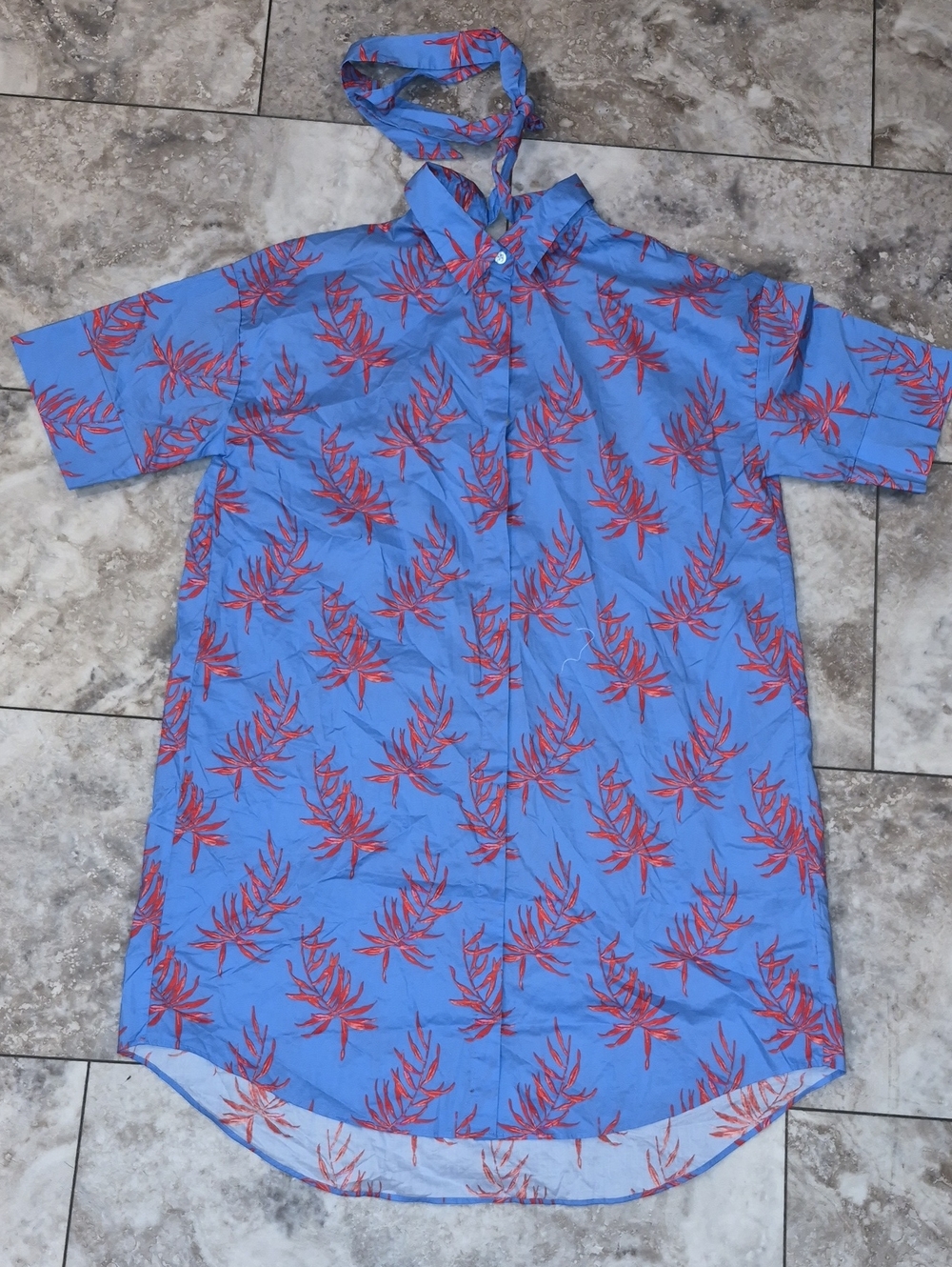 BONOBOS EUC COLLARED TIE NECK COTTON PALM SHIRT DRESS SZ MED